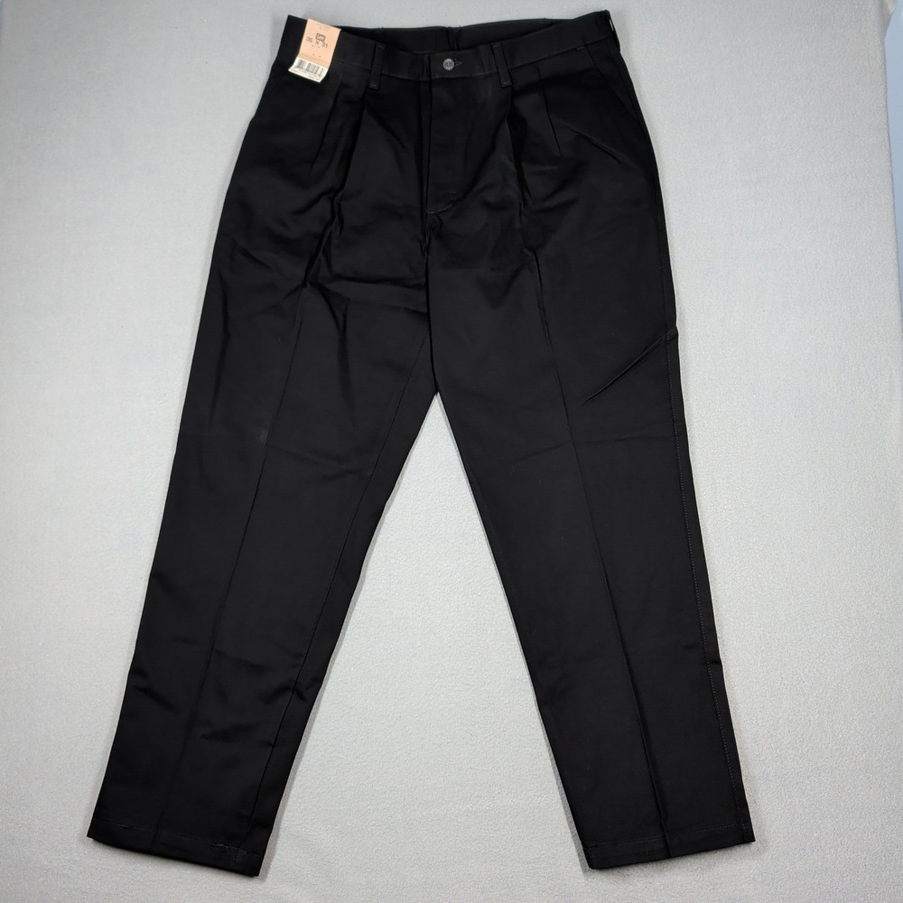 Lee Pants Mens 36x31 Black Double Pleat Wrinkle Free Tapered Leg Chino Trousers